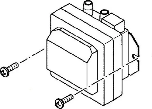 Bosch Zündtrafo, rechteckige Bauform mit zwei Schraubenlöchern und verschiedenen Anschlüssen an der Oberseite.